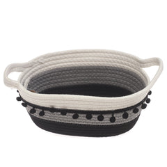 Medium Black & White Storage Basket – Handwoven Decorative Organizer - Habitt