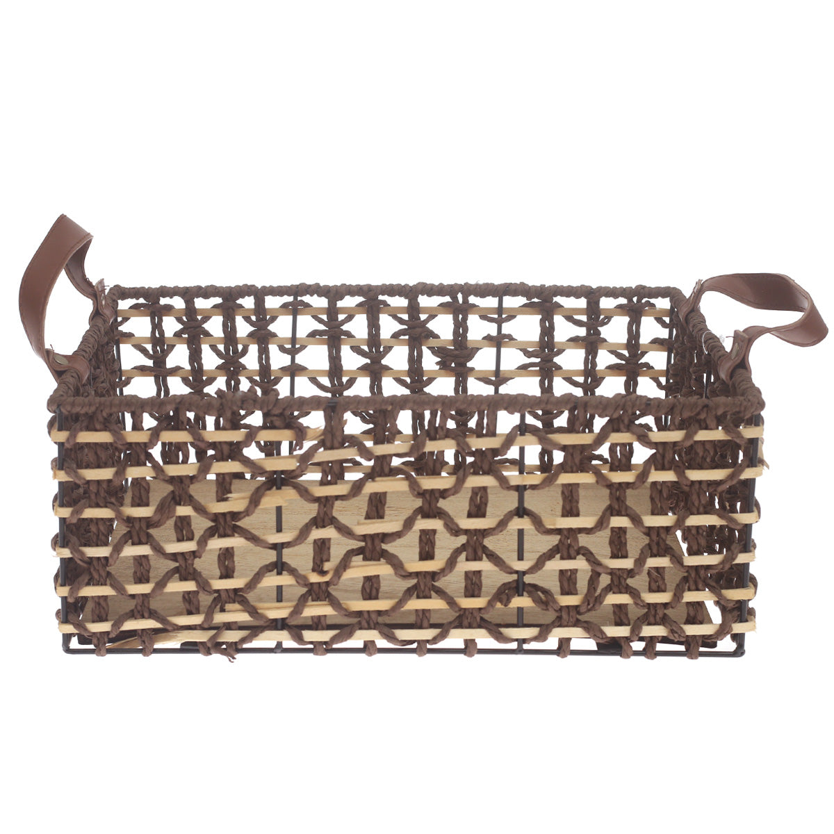 Storage Basket – Medium Brown Woven Organizer with Handles (10 x 14 x 6 Inch) - Habitt