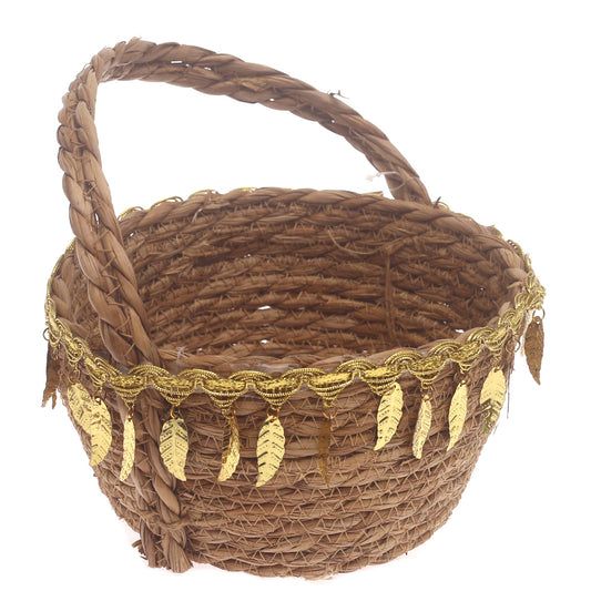 Storage Basket – Medium Brown Handwoven Decorative Basket with Handle (7 x 7 x 10 Inch) - Habitt
