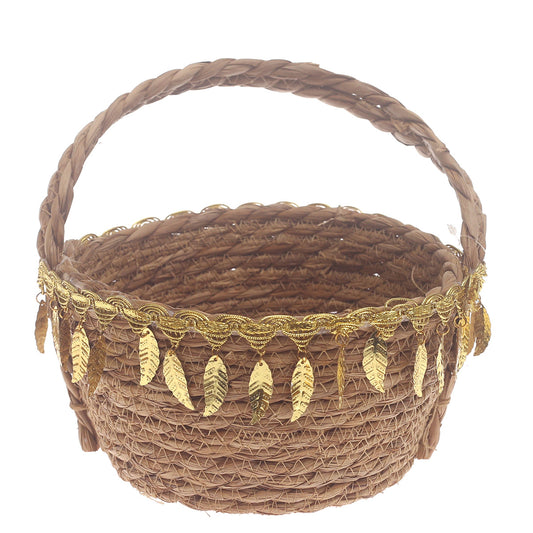 Storage Basket – Medium Brown Handwoven Decorative Basket with Handle (7 x 7 x 10 Inch) - Habitt