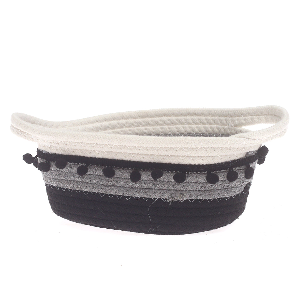 Storage Basket – Small Black & White Woven Rope Basket with Handles (5 x 9 x 4.5 Inch) - Habitt
