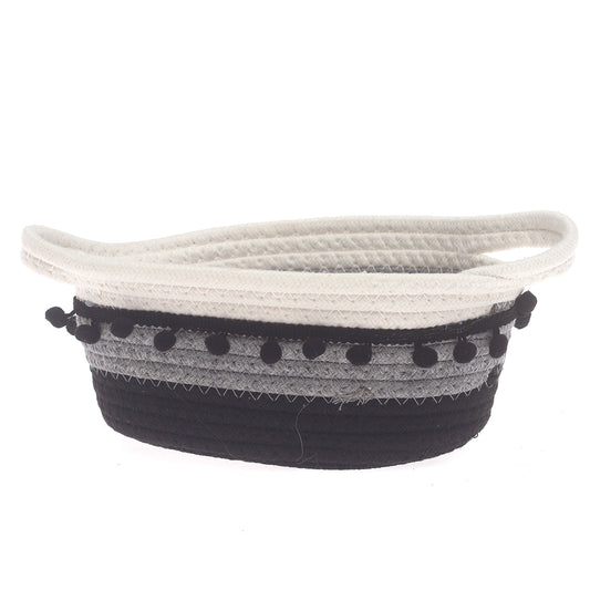 Storage Basket – Small Black & White Woven Rope Basket with Handles (5 x 9 x 4.5 Inch) - Habitt