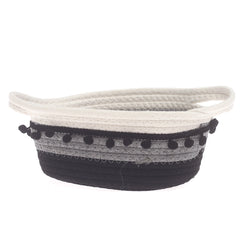 Storage Basket – Small Black & White Woven Rope Basket with Handles (5 x 9 x 4.5 Inch) - Habitt