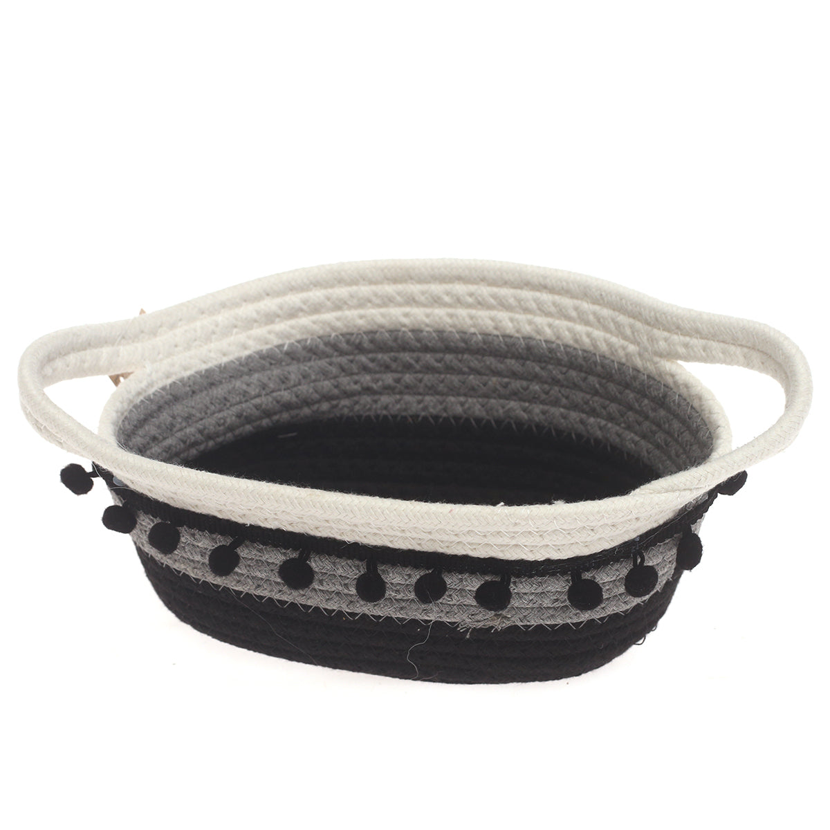 Storage Basket – Small Black & White Woven Rope Basket with Handles (5 x 9 x 4.5 Inch) - Habitt