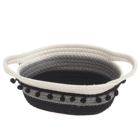 Storage Basket – Small Black & White Woven Rope Basket with Handles (5 x 9 x 4.5 Inch) - Habitt