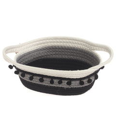Storage Basket – Small Black & White Woven Rope Basket with Handles (5 x 9 x 4.5 Inch) - Habitt