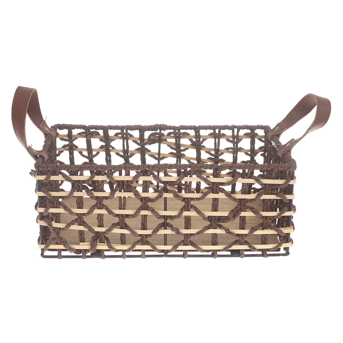Storage Basket – Small Brown Woven Organizer with Handles (8 x 12 x 5 Inch) - Habitt