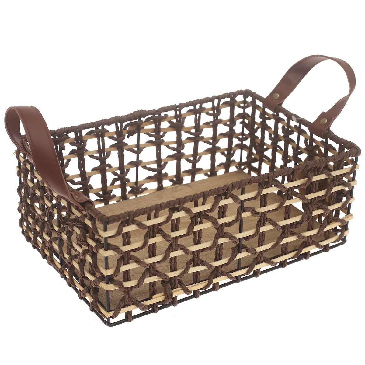 Storage Basket – Small Brown Woven Organizer with Handles (8 x 12 x 5 Inch) - Habitt