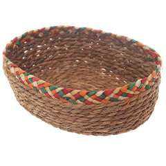 Handwoven Round Brown Basket with Multicolor Braided Rim – Large Natural Fiber Storage Organizer - Habitt
