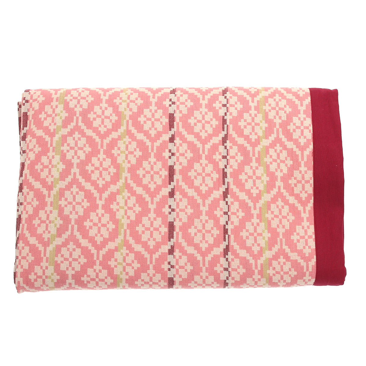 Gul Motif Bed Cover – 94x102 Inches | Traditional Pattern in Soft Pink & Maroon - Habitt