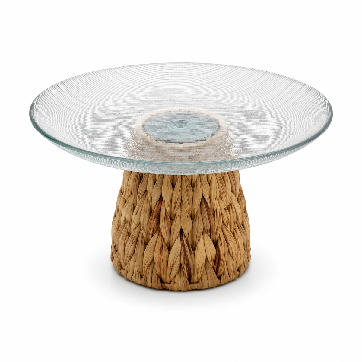 Textured Glass Decorative Bowl with Woven Natural Base