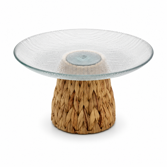 Textured Glass Decorative Bowl with Woven Natural Base