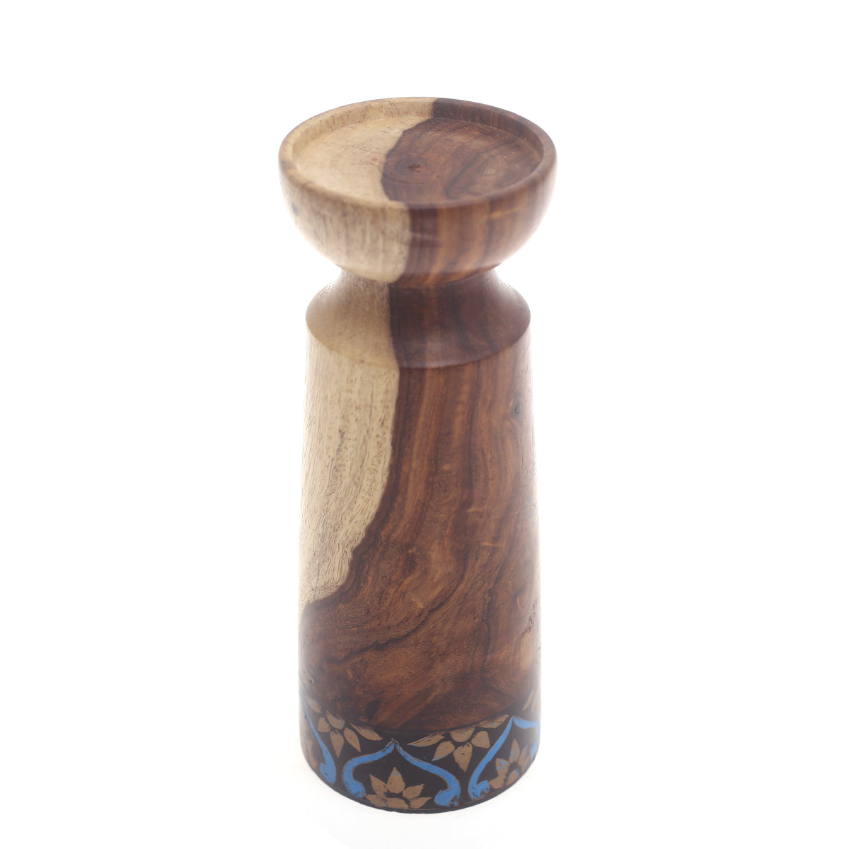 Medium Wooden Candle Stand – Blue & Black | Decorative Candle Holder for Home - Habitt