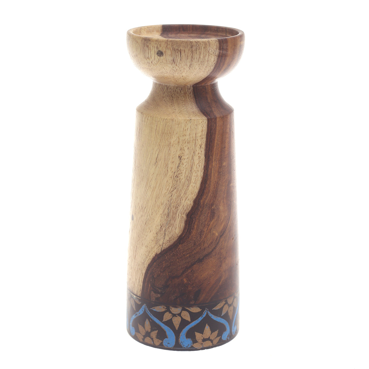 Medium Wooden Candle Stand – Blue & Black | Decorative Candle Holder for Home - Habitt