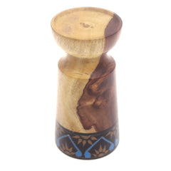 Small Wooden Candle Stand – Blue & Black | Elegant Decorative Holder - Habitt