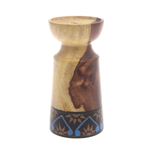 Small Wooden Candle Stand – Blue & Black | Elegant Decorative Holder - Habitt
