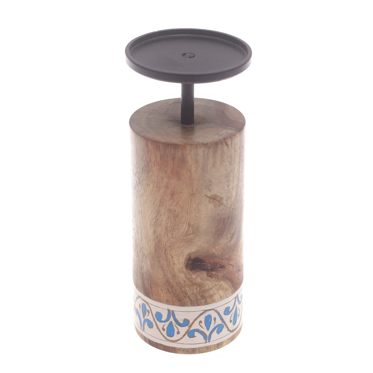 Wooden & Metal Candle Stand  Small White & Blue - Habitt