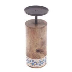 Wooden & Metal Candle Stand  Small White & Blue - Habitt