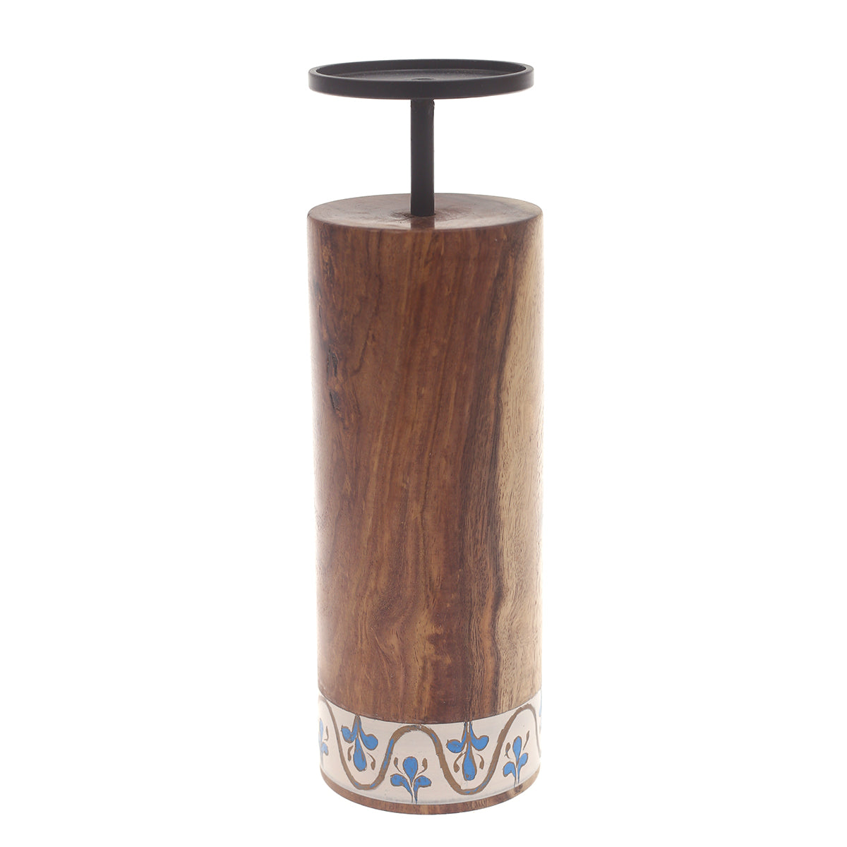 Wooden & Metal Candle Stand  Small White & Blue - Habitt