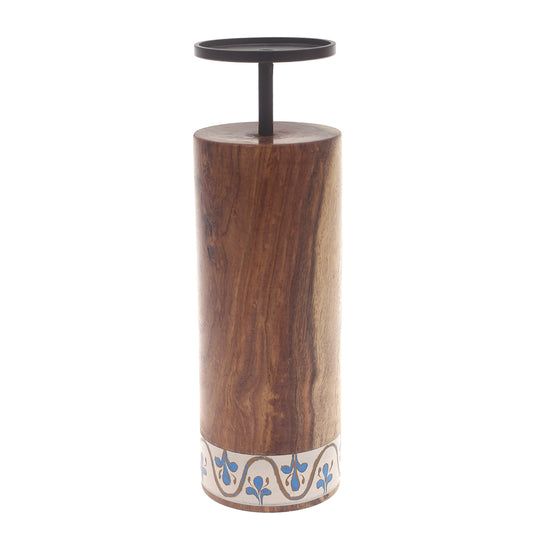 Wooden & Metal Candle Stand  Small White & Blue - Habitt