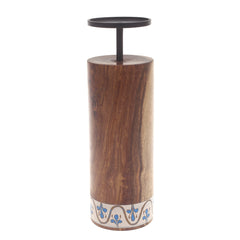 Wooden & Metal Candle Stand  Small White & Blue - Habitt