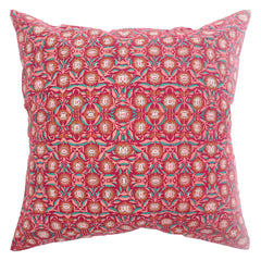 Mughal Bloom Cotton Cushion Cover – 18x18 Inch Red Floral Decorative Throw Pillow Case - Habitt