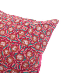 Mughal Bloom Cotton Cushion Cover – 18x18 Inch Red Floral Decorative Throw Pillow Case - Habitt