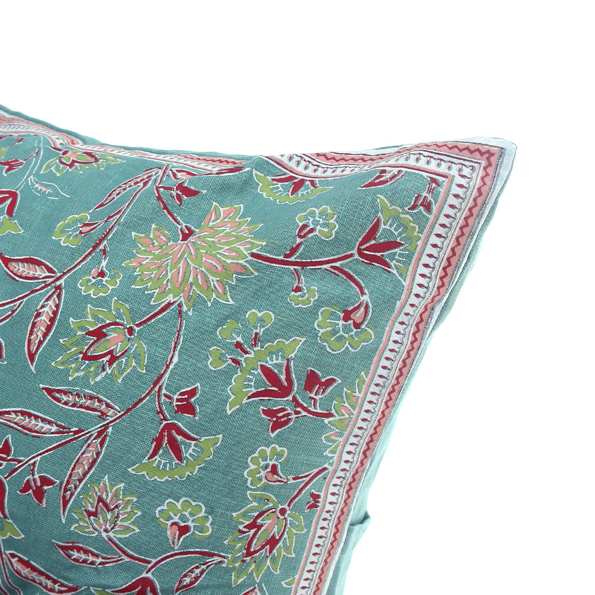 Naqsh Cotton Cushion Cover – 18x18 Inch Floral Teal Decorative Throw Pillow Case - Habitt