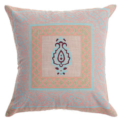Noor Bagh Cotton Cushion Cover – 20x20 Inch Ethnic Motif Pastel Throw Pillow Case - Habitt