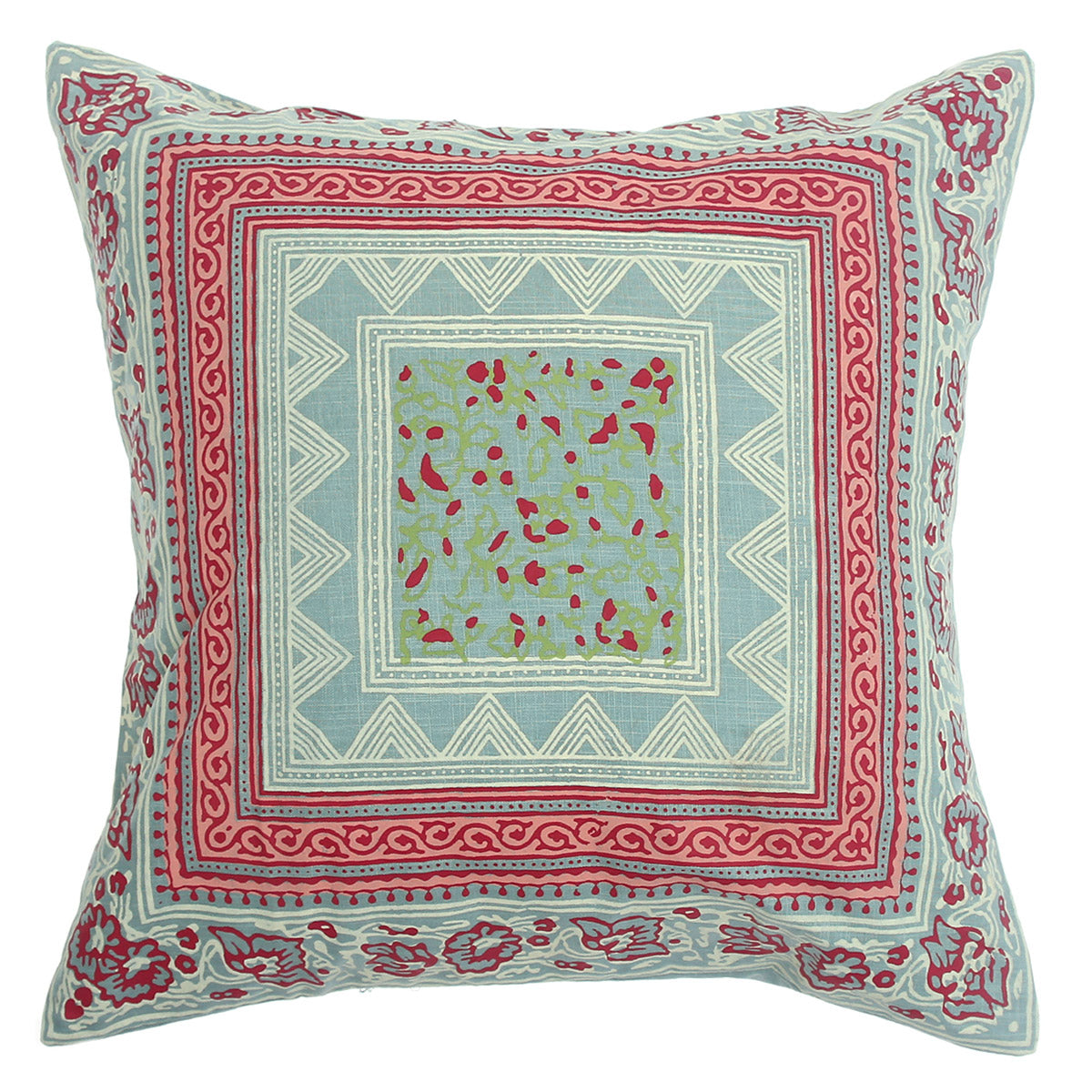 Noor Jaal Cotton Cushion Cover – 18x18 Inch Square Vintage Block Print Throw Pillow - Habitt