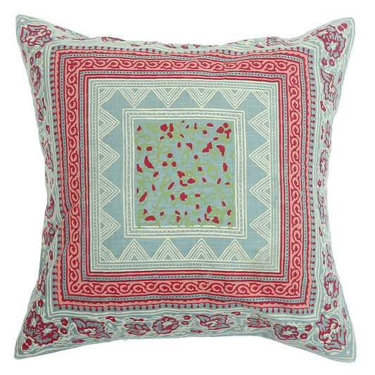 Noor Jaal Cotton Cushion Cover – 18x18 Inch Square Vintage Block Print Throw Pillow - Habitt