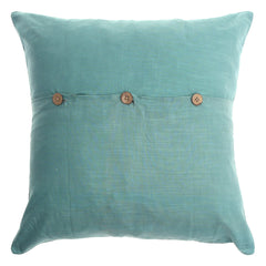Rang Motif Cushion Cover 20x20 – Teal Cotton Throw Pillow with Embroidered Paisley Pattern - Habitt