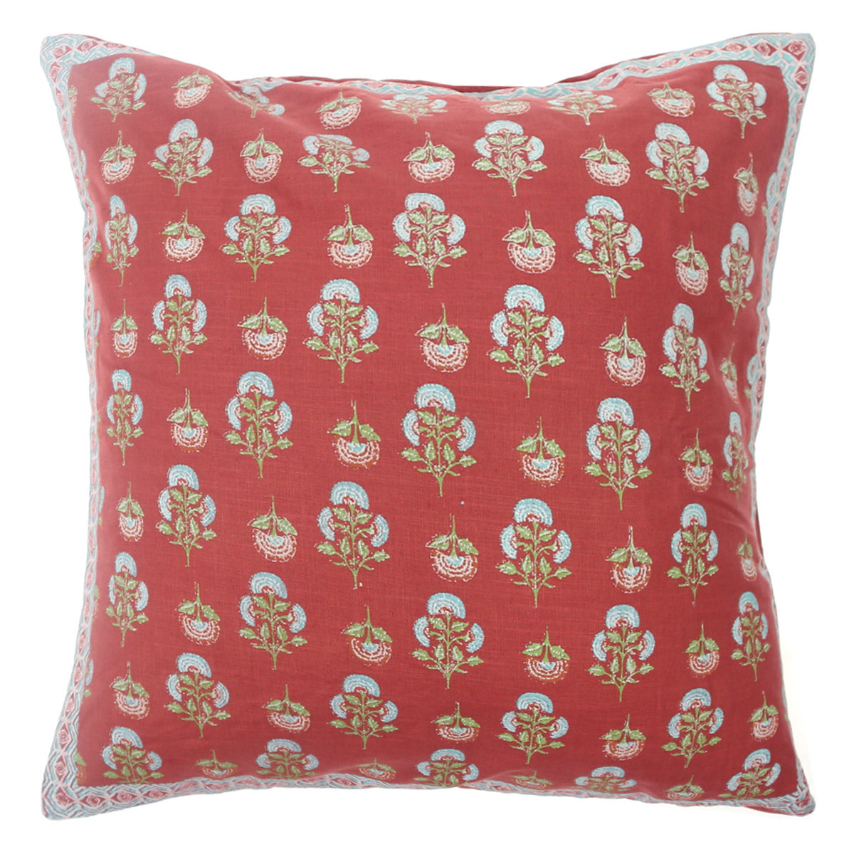 Shalimar Buta Cushion Cover 18x18 – Traditional Floral Red Cotton Throw Pillow Cover - Habitt