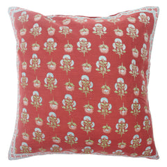Shalimar Buta Cushion Cover 18x18 – Traditional Floral Red Cotton Throw Pillow Cover - Habitt