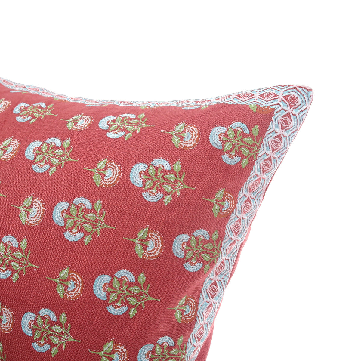 Shalimar Buta Cushion Cover 18x18 – Traditional Floral Red Cotton Throw Pillow Cover - Habitt