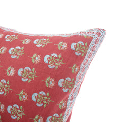 Shalimar Buta Cushion Cover 18x18 – Traditional Floral Red Cotton Throw Pillow Cover - Habitt