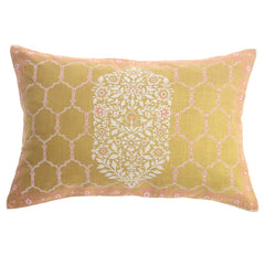 Zareen Cushion Cover 12x18 – Yellow Floral Block Print Cotton Lumbar Pillow - Habitt