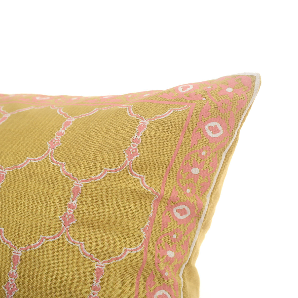 Zareen Cushion Cover 12x18 – Yellow Floral Block Print Cotton Lumbar Pillow - Habitt