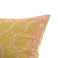 Zareen Cushion Cover 12x18 – Yellow Floral Block Print Cotton Lumbar Pillow - Habitt