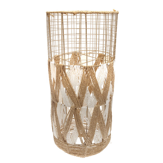 Large White & Natural Metal Wire Vase with Woven Detailing (27 Inch Height) - Habitt