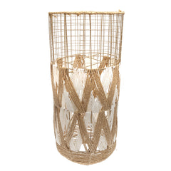 Large White & Natural Metal Wire Vase with Woven Detailing (27 Inch Height) - Habitt