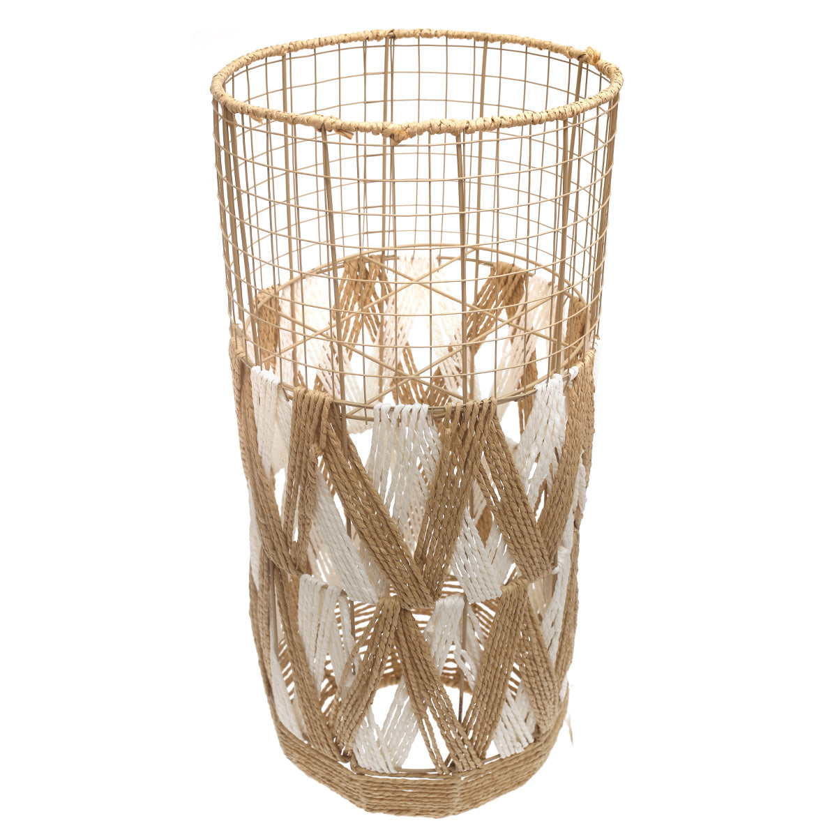 Large White & Natural Metal Wire Vase with Woven Detailing (27 Inch Height) - Habitt