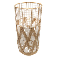 Large White & Natural Metal Wire Vase with Woven Detailing (27 Inch Height) - Habitt