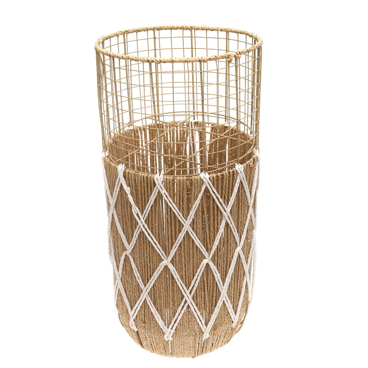 Large White & Natural Metal Wire Vase with Woven Rope Detailing (27 Inch Height) - Habitt