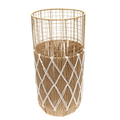 Large White & Natural Metal Wire Vase with Woven Rope Detailing (27 Inch Height) - Habitt