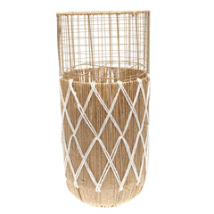 Large White & Natural Metal Wire Vase with Woven Rope Detailing (27 Inch Height) - Habitt