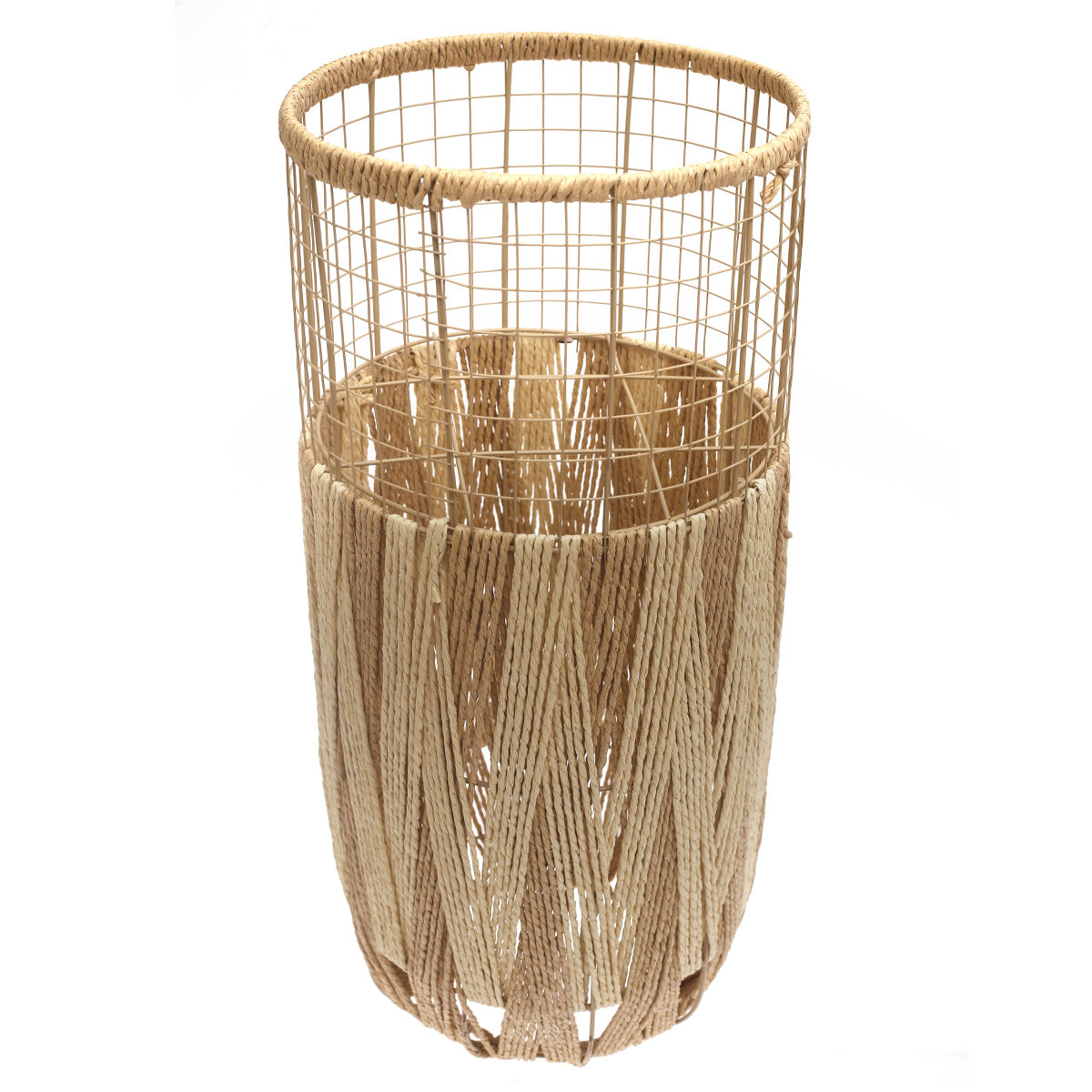 Large Natural & White Metal Wire Vase with Woven Rope Detailing (27 Inch Height) - Habitt