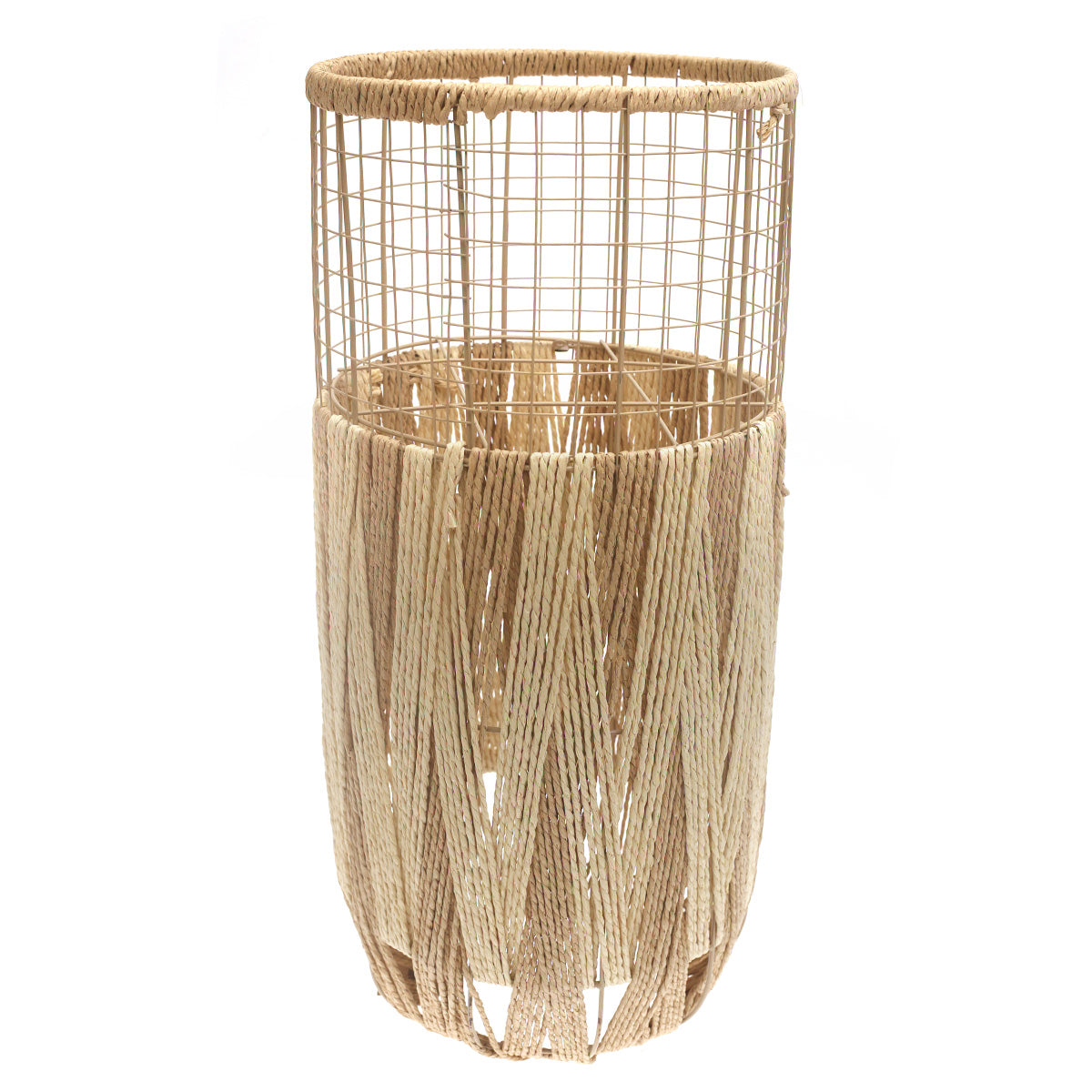 Large Natural & White Metal Wire Vase with Woven Rope Detailing (27 Inch Height) - Habitt