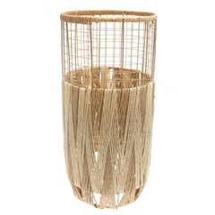 Large Natural & White Metal Wire Vase with Woven Rope Detailing (27 Inch Height) - Habitt