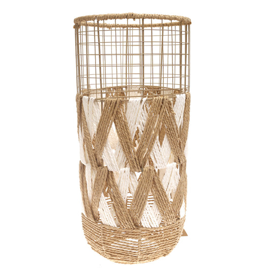 Handwoven Floor Vase – Medium White & Natural Rope Design - Habitt